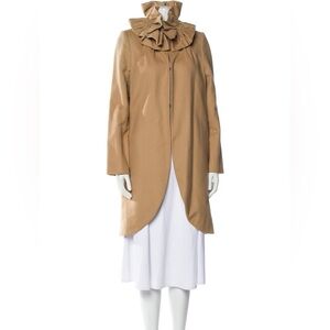 $485 EUC Milly Tan Camel Brown Wool Felt Dress Coat with Ruffle Collar, Size 4